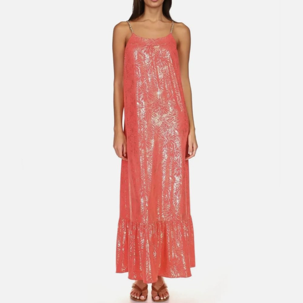MICHAEL KORS GOLD SANGRIA SLEEVELESS MAXI CHAIN DRESS